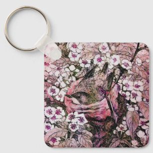 BIRD NEST ,white red pink Key Ring