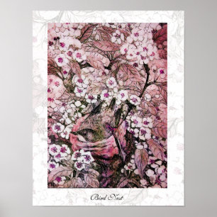 BIRD NEST ,white red pink Poster