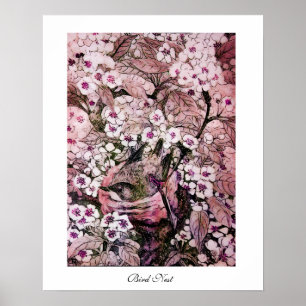 BIRD NEST ,white red pink Poster