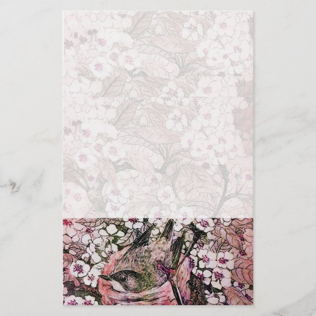 BIRD NEST ,white red pink Stationery (Front)