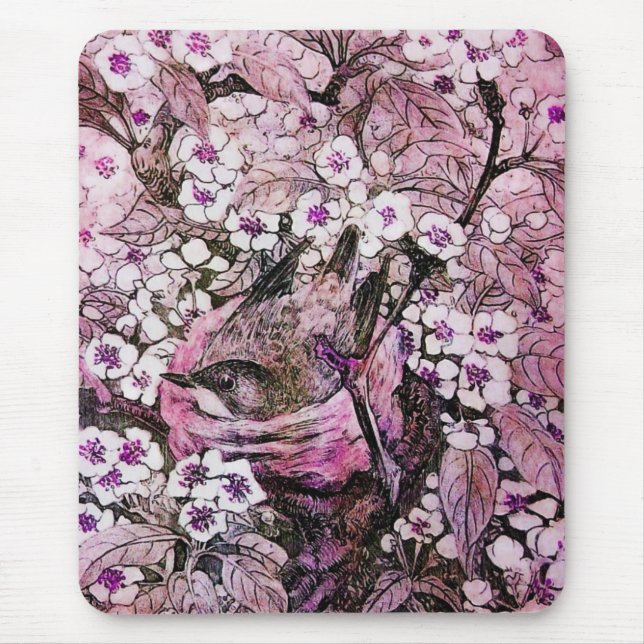 BIRD NEST ,white red pink violet Mouse Pad (Front)
