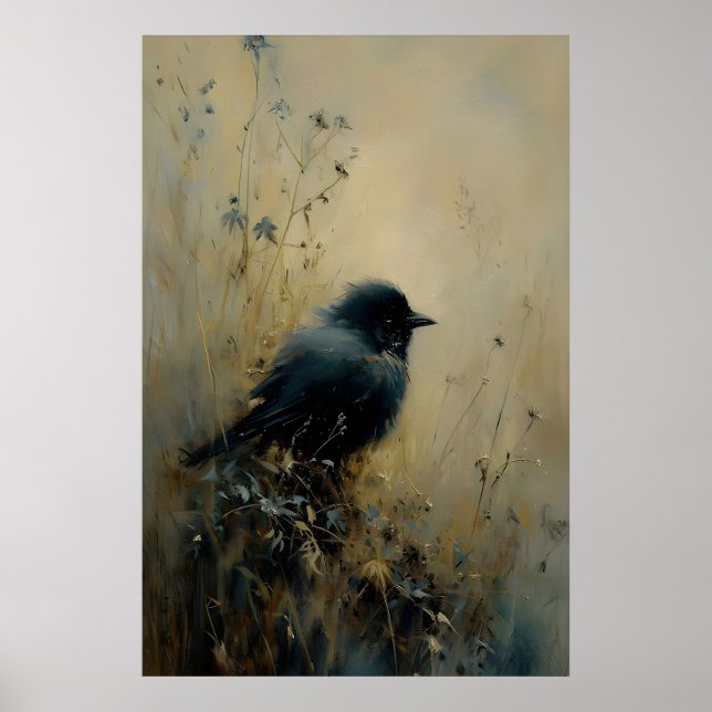 Bird Nested Bird Wall Art, Dark Academia, Antique Poster (Front)