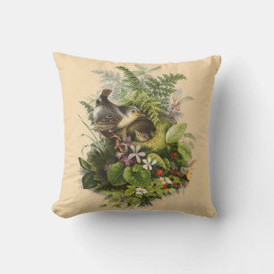 Bird Nesting Among Flowers Cushion
