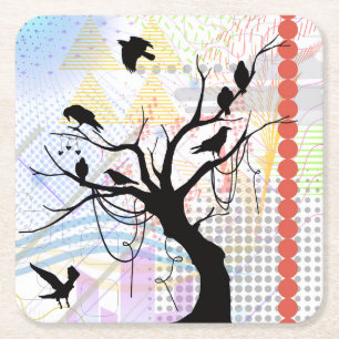 Bird of a Feather Be Unique Together Square Paper Coaster