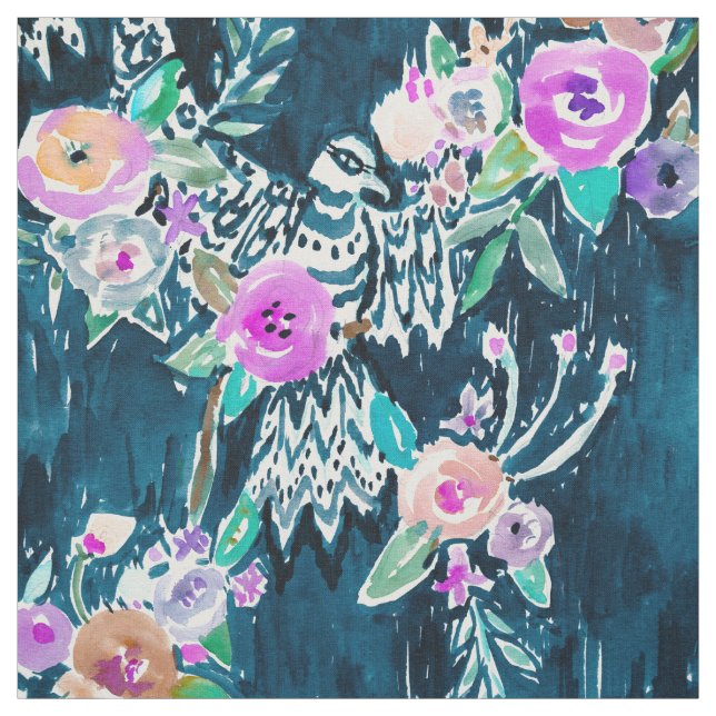 Bird of Hey Floral Watercolor Pattern Fabric (Swatch)