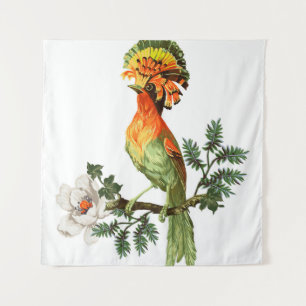 Bird of Paradise and exotic flowers on a white bac Tapestry