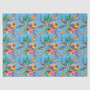 Bird Of Paradise And Orchid Summer Blue Garden Tissue Paper