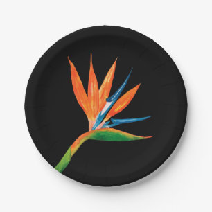 Bird of Paradise Black Paper Plate