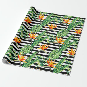 Bird of Paradise Black White Stripes Wrapping Pape Paper