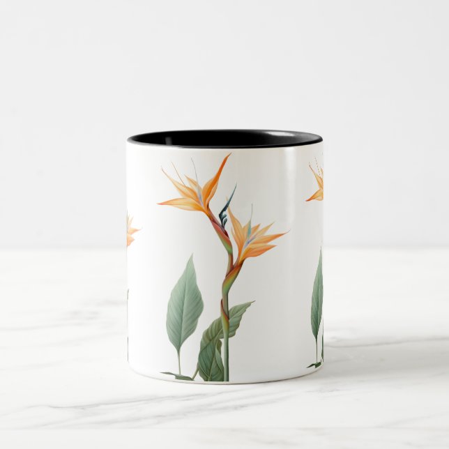 Bird of paradise drawing (flower) Two-Tone coffee mug (Center)