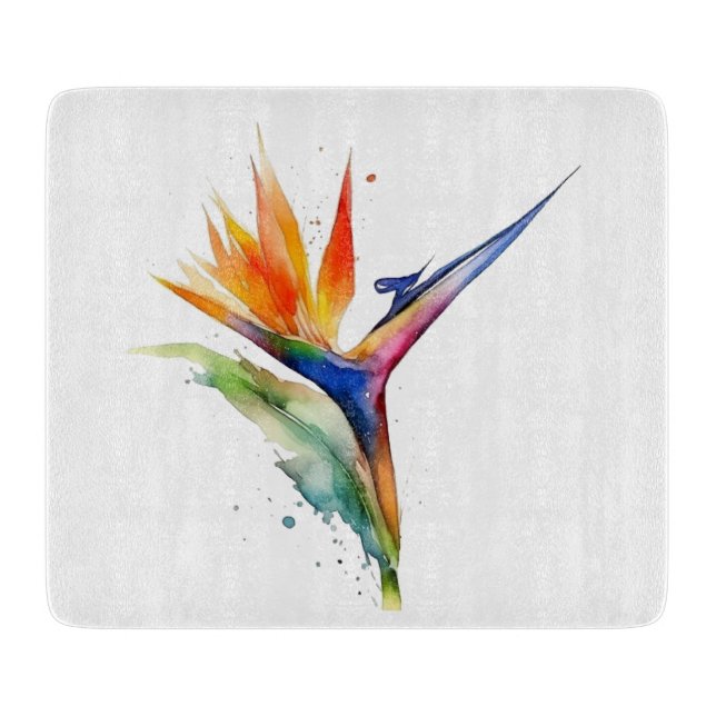 Bird of paradise exotic flower bright watercolor cutting board (Front)