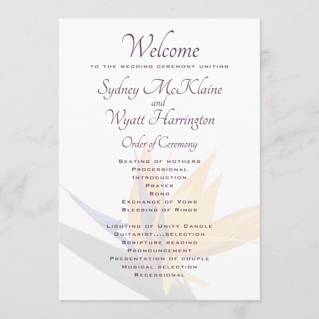 Bird-of-paradise Flat Wedding Program Template (Front)