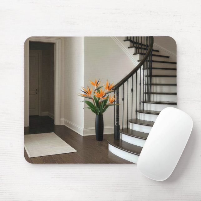 Bird of Paradise Floral Arrangement By a Staircase Mouse Pad (With Mouse)
