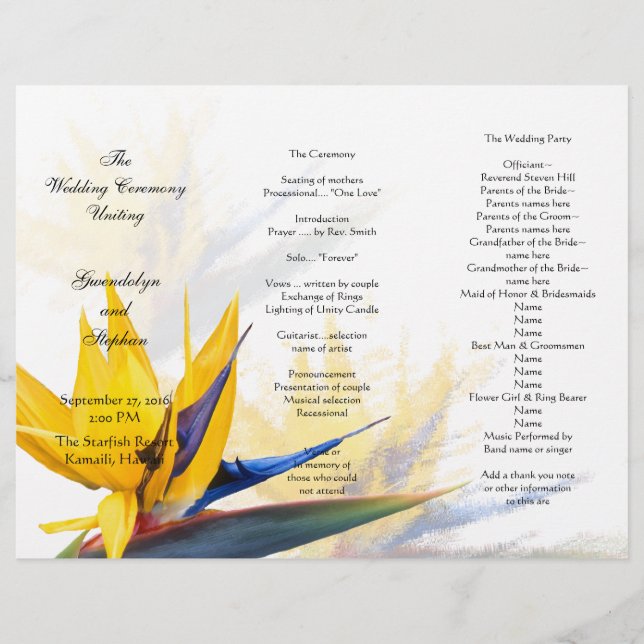 Bird of Paradise Floral Wedding Program Template (Front)