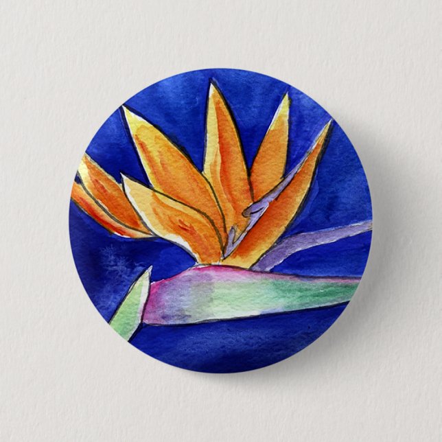 Bird of Paradise Flower Art Button or Pin (Front)