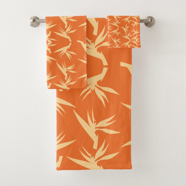 Bird of Paradise Flower Fabric Print Bath Towel Set (Insitu)