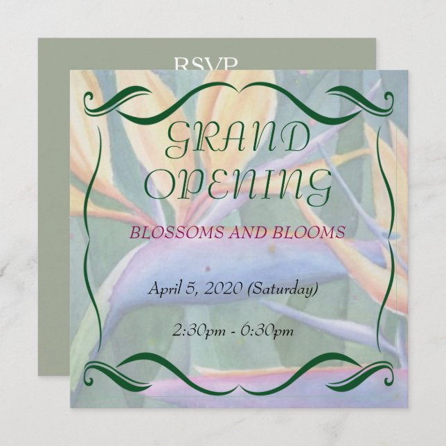 BIRD OF PARADISE FLOWER GRAND OPENING INVITE (Front/Back)