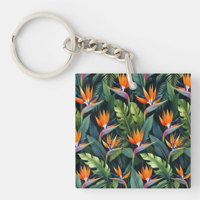 Bird of Paradise Flower Pattern Key Ring (Front)