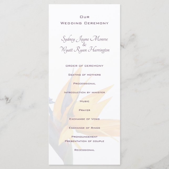 Bird-of-paradise Flower Wedding Program Tall Programme (Front)