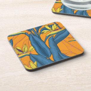 Bird of paradise flowers on orange coaster
