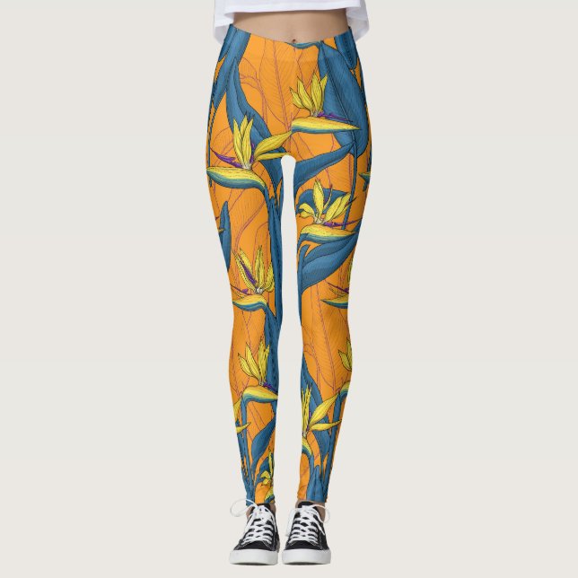 Bird of paradise flowers on orange leggings (Front)