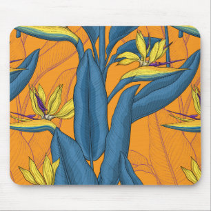 Bird of paradise flowers on orange mouse pad