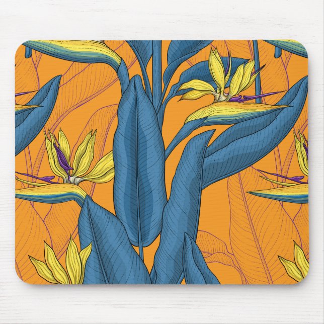 Bird of paradise flowers on orange mouse pad (Front)