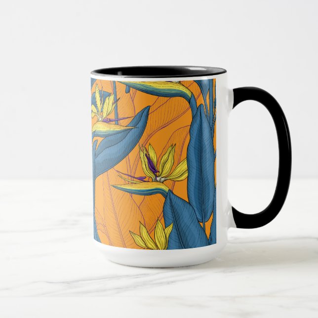 Bird of paradise flowers on orange mug (Right)