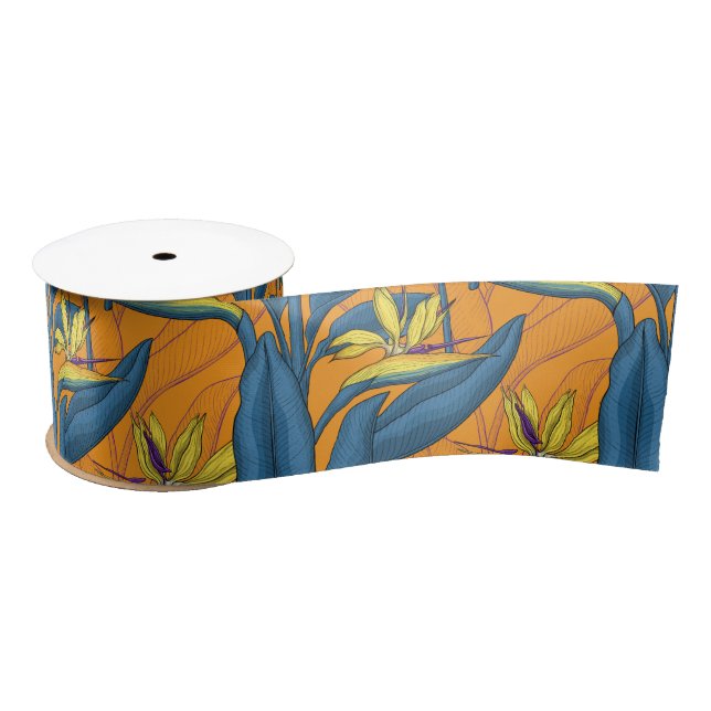 Bird of paradise flowers on orange satin ribbon (Spool)