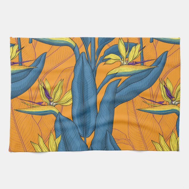 Bird of paradise flowers on orange tea towel (Horizontal)