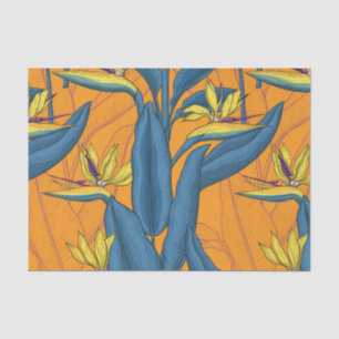 Bird of paradise flowers on orange tissue paper