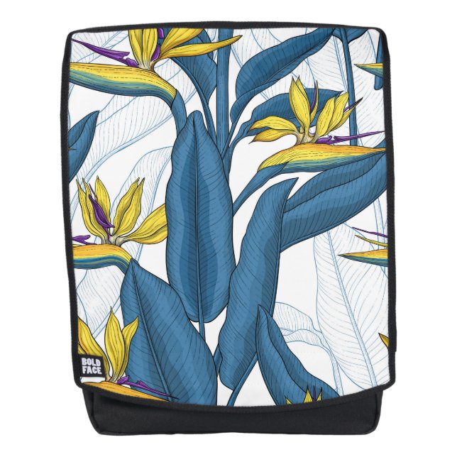 Bird of paradise flowers on white backpack (Front)