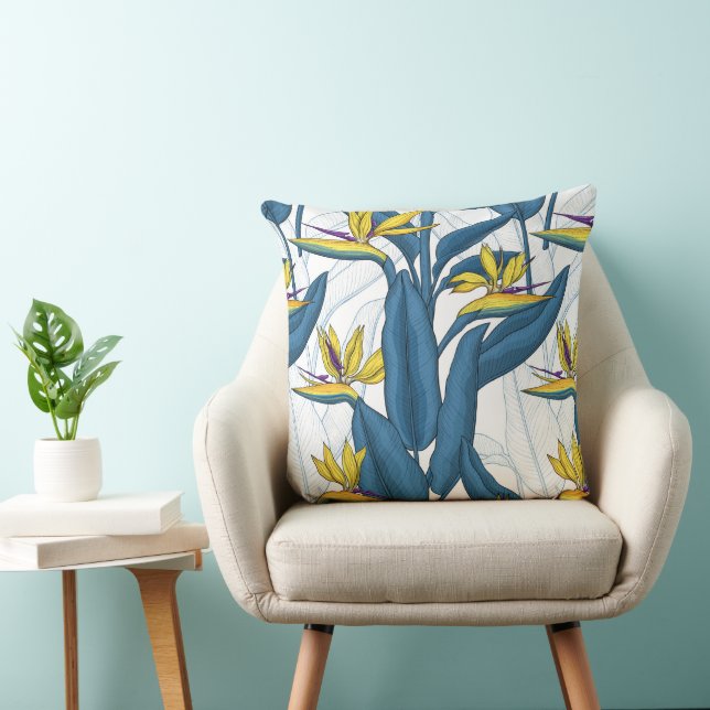 Bird of paradise flowers on white cushion (Chair)