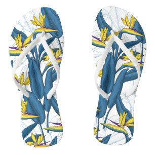 Bird of paradise flowers on white jandals