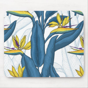 Bird of paradise flowers on white mouse pad