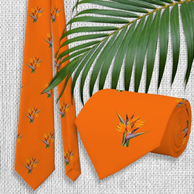 Bird of Paradise Flowers Patterned Orange Tie (Creator Uploaded)