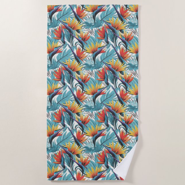 Bird of Paradise Garden Beach Towel (Front)