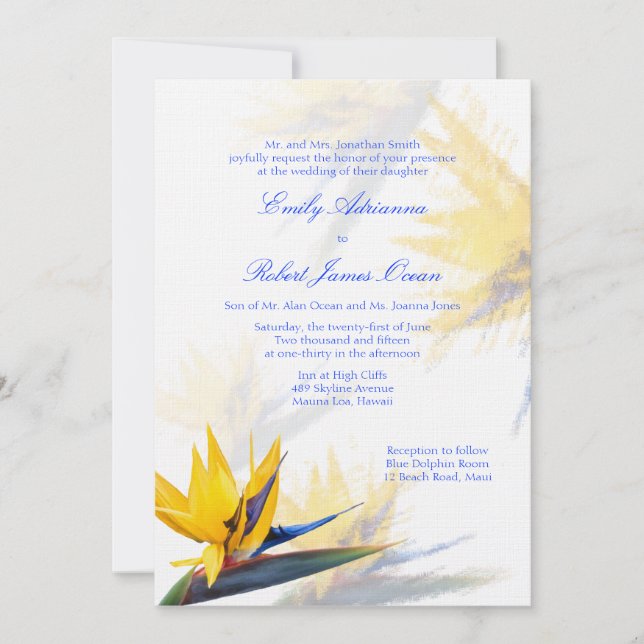 Bird of Paradise Hawaiian Wedding Invitation (Front)
