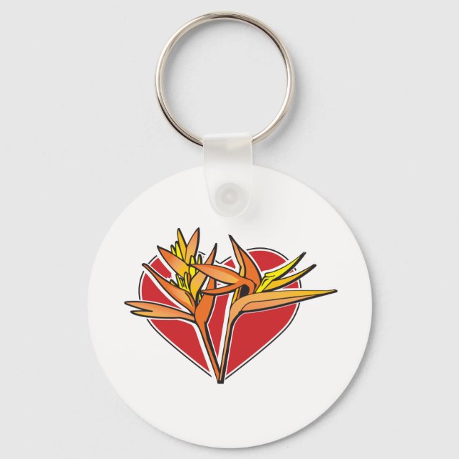 Bird of Paradise Heart Key Ring (Front)