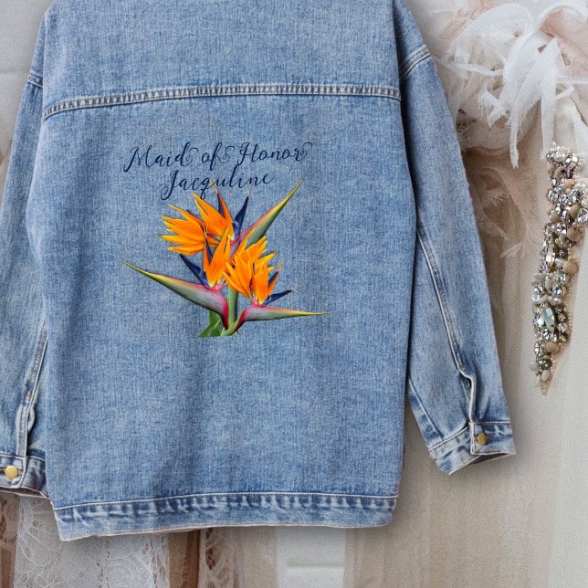 Bird of Paradise Maid of Honour Hawaiian Flowers Denim Jacket (Creator Uploaded)