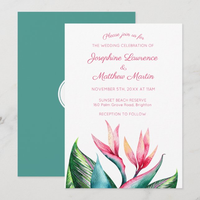Bird of Paradise Monogram Wedding Invitations (Front/Back)