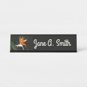 Bird of Paradise Orange Tropical Flower Desk Name Plate