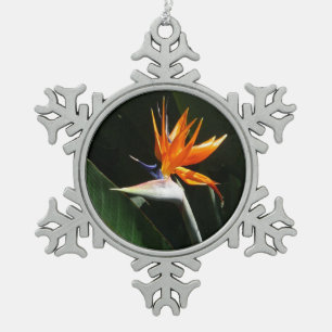Bird of Paradise Orange Tropical Flower Snowflake Pewter Christmas Ornament