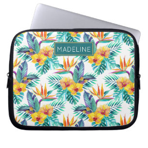 Bird Of Paradise & Orchid Pattern Add Your Name Laptop Sleeve