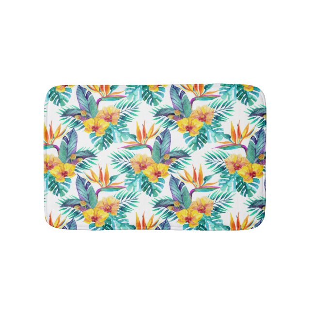 Bird Of Paradise & Orchid Pattern Bath Mat (Front)