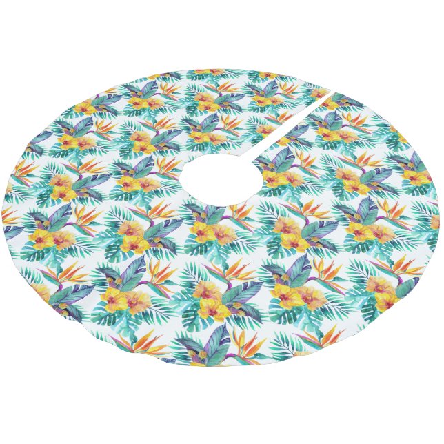 Bird Of Paradise & Orchid Pattern Brushed Polyester Tree Skirt (Angled)