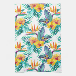 Bird Of Paradise & Orchid Pattern Tea Towel