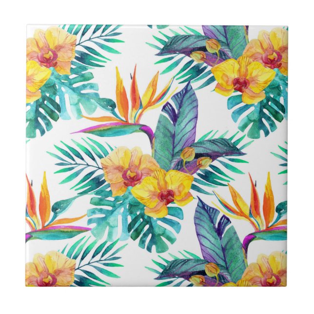 Bird Of Paradise & Orchid Pattern Tile (Front)