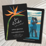 Bird of Paradise Photo Wedding Save The Date<br><div class="desc">Tropical exotic bird of paradise watercolor flower on a black background makes a beautiful wedding save the date card with an exotic flair. Your details on the front and your favourite photo and wedding website on the back. MATCHING items in our store.</div>