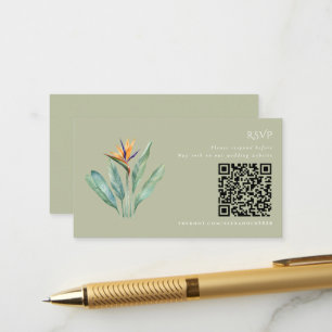 Bird of Paradise QR Code Beach Wedding RSVP Enclosure Card
